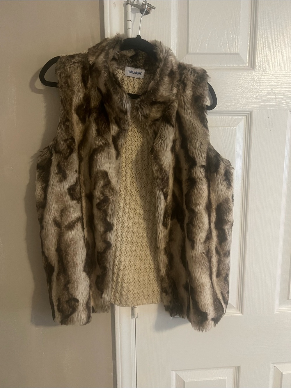 Faux Fur Vest - Neutral Brown Patterned